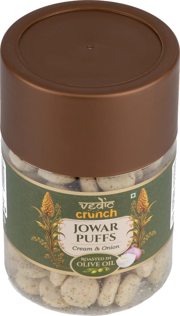 Cream and Onion Jowar Puffs, 80 g pack, front of pack